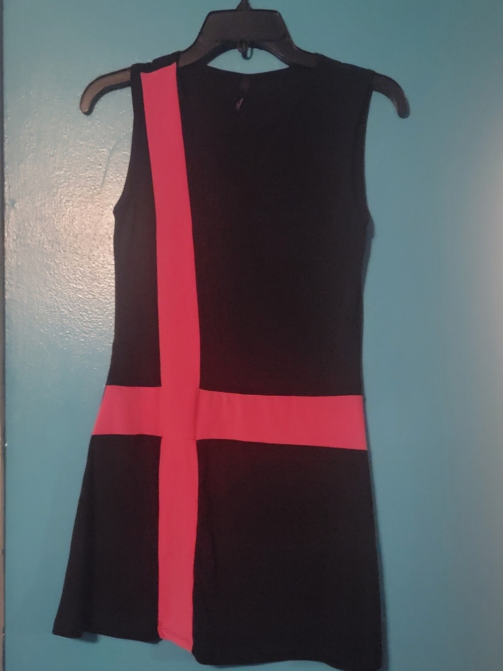 Black Mini Dress with Pink Cross Panel